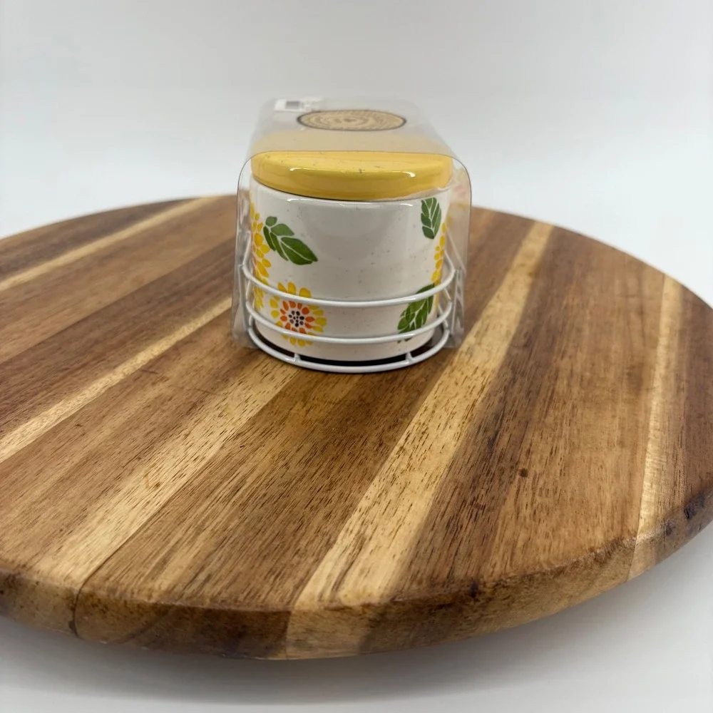 Heartland Hive Sunflower Salt & Pepper Cellars Jars Set Ceramic Metal‎ Holder